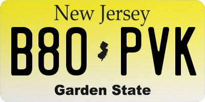 NJ license plate B80PVK