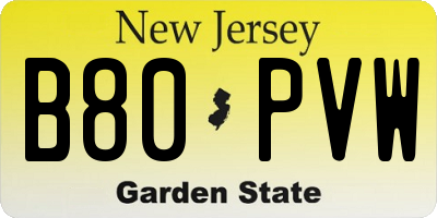 NJ license plate B80PVW