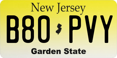 NJ license plate B80PVY