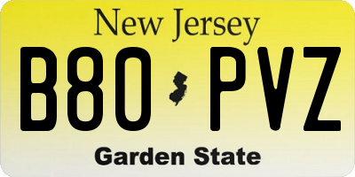 NJ license plate B80PVZ