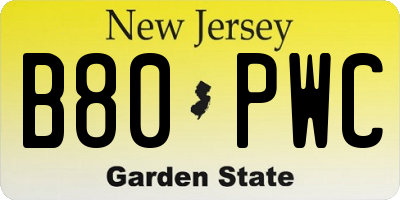NJ license plate B80PWC
