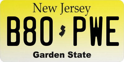 NJ license plate B80PWE
