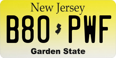 NJ license plate B80PWF