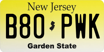 NJ license plate B80PWK