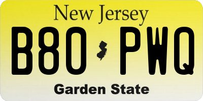 NJ license plate B80PWQ