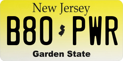 NJ license plate B80PWR