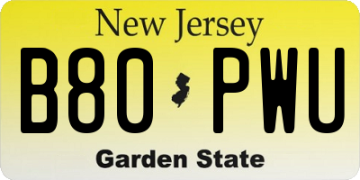NJ license plate B80PWU
