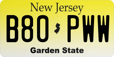 NJ license plate B80PWW