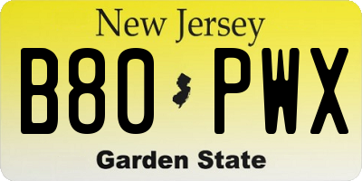 NJ license plate B80PWX