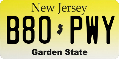 NJ license plate B80PWY