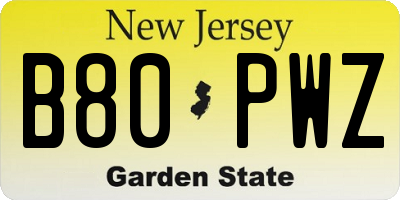 NJ license plate B80PWZ