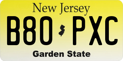 NJ license plate B80PXC