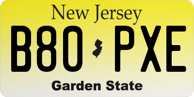 NJ license plate B80PXE