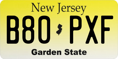 NJ license plate B80PXF