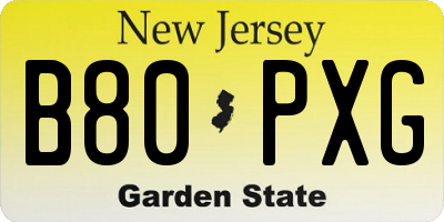 NJ license plate B80PXG