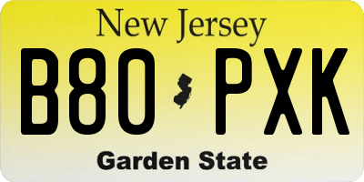 NJ license plate B80PXK