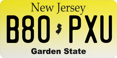 NJ license plate B80PXU