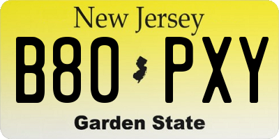 NJ license plate B80PXY