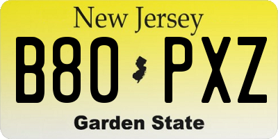 NJ license plate B80PXZ
