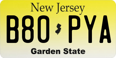 NJ license plate B80PYA
