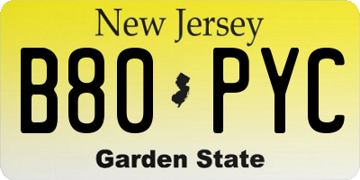NJ license plate B80PYC