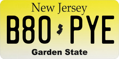 NJ license plate B80PYE