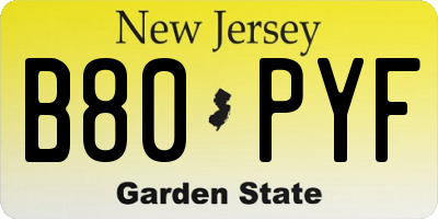 NJ license plate B80PYF