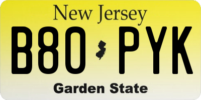 NJ license plate B80PYK