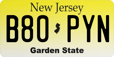 NJ license plate B80PYN