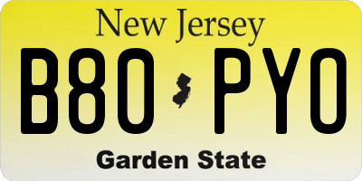 NJ license plate B80PYO