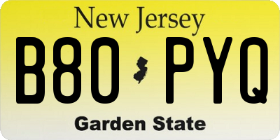 NJ license plate B80PYQ