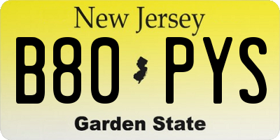 NJ license plate B80PYS