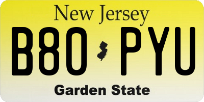 NJ license plate B80PYU