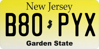 NJ license plate B80PYX