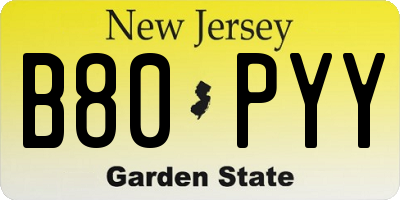 NJ license plate B80PYY