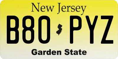 NJ license plate B80PYZ