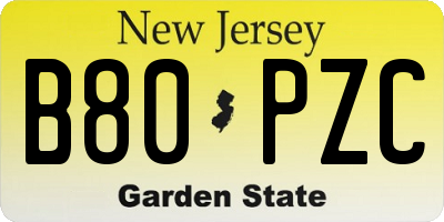 NJ license plate B80PZC