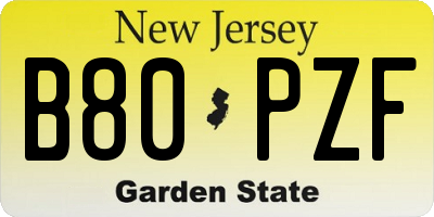 NJ license plate B80PZF