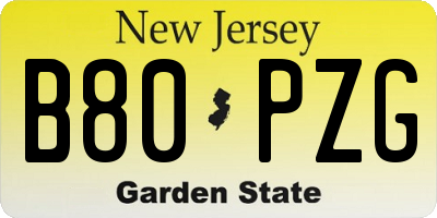 NJ license plate B80PZG