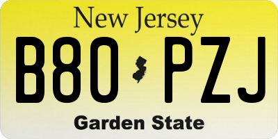 NJ license plate B80PZJ