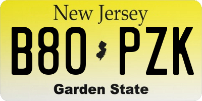 NJ license plate B80PZK