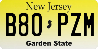 NJ license plate B80PZM