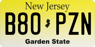 NJ license plate B80PZN