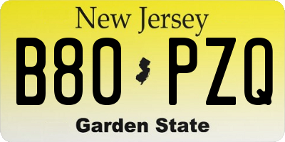 NJ license plate B80PZQ