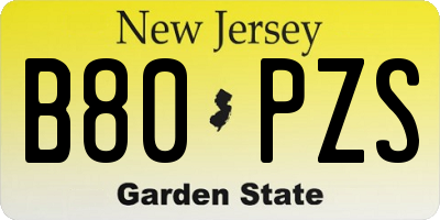 NJ license plate B80PZS