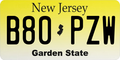 NJ license plate B80PZW