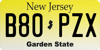 NJ license plate B80PZX
