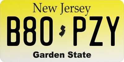 NJ license plate B80PZY