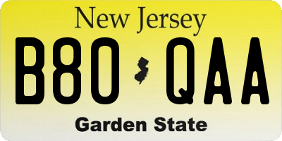 NJ license plate B80QAA