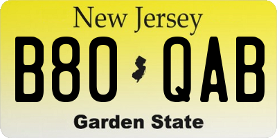 NJ license plate B80QAB